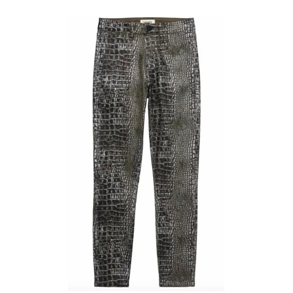L'AGENCE Margot High Rise Skinny Jeans in Chestnut Black Croc Foil Size 25‎ NWT